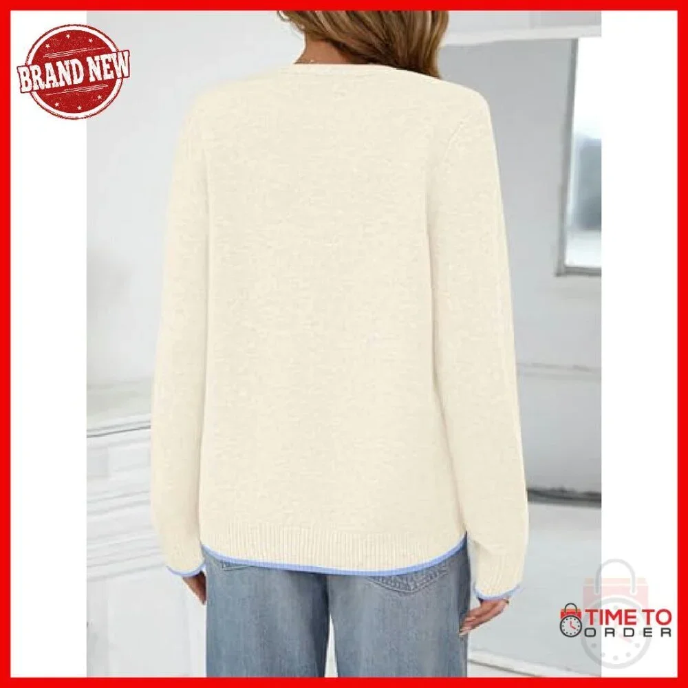 Women's Tie Front Bow Cardigan Chunky Knit V-Neck Long Sleeve Sweater